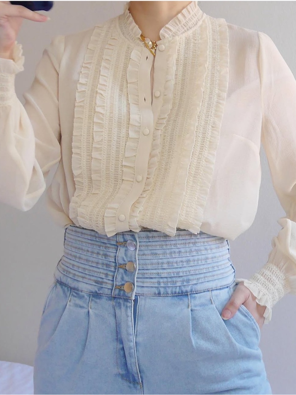 💫 SÉZANE Gasby Victoriana Ruffle Shirt Cream Ecru EU 42 US 10 L - Picture 4 of 15